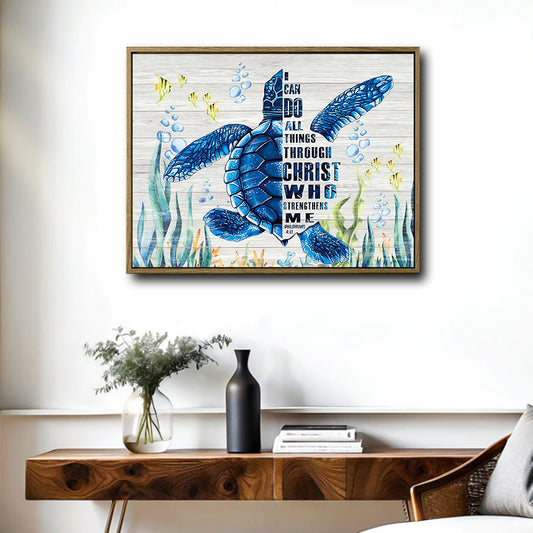 Coastal Sea Turtle Philippians 4:13 Scripture Wall Art