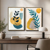 Set of 2 Teal & Mustard Yellow Boho Botanical Abstract Canvas Wall Art