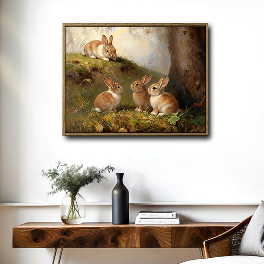 Woodland Forest Baby Rabbits Canvas Wall Art