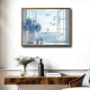 Light Blue Hydrangea Ocean Window Wall Print, Butterfly Seaside Scenery Canvas for Living Room Bathroom Decor