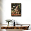 Brown Rabbit Strawberry Basket White Floral Vintage Canvas Wall Art