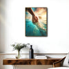 Jesus Reaching Hand Saving Peter On Water Framed Canvas Wall Art, Christian Sea Miracle Religious Faith Home Decor Print