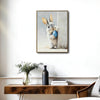 Peeking Grey Bunny Holding Blue Floral Easter Egg Canvas Wall Art