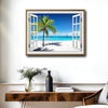 Open Window Tropical Beach Canvas Print, Coastal Ocean Horizontal Wall Art