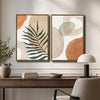 Set of 2 Terracotta Palm Leaf Boho Canvas Wall Art Neutral Organic Shape Decor