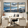 Set of 3 Rocky Beach Ocean Wave Sunset Seascape Framed Wall Art Prints
