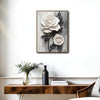 3D Textured White Rose Canvas Wall Art, Black and White Floral Impasto Painting Print, Minimalist Neutral Vertical Wall Decor for Living Room Bedroom