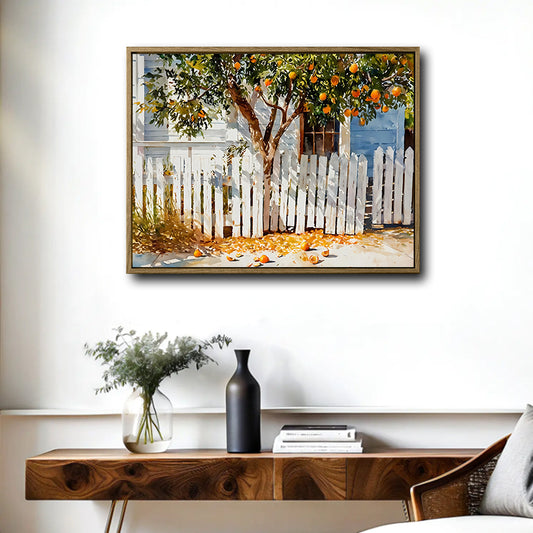 Rustic Orange Tree Watercolor Canvas Wall Art
