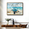 Farmhouse Christian Coastal Wall Decor, Sea Turtle Walking On Beach With Quote I Will Walk By Faith Even When I Cannot See 2 Corinthians 5:7, Distressed Wood Background Nautical Inspirational Horizontal Canvas Artwork