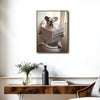 Funny Bulldog Toilet Reading Newspaper Wall Art, English Bulldog Bathroom Canvas Print, Humorous Dog Bathroom Wall Decor
