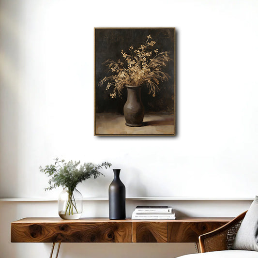 Muted Dried Botanical Vase Canvas Wall Art Vintage Moody Neutral Home Decor