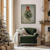 Vintage Mistletoe Red Bow Framed Wall Art Oil Painting Farmhouse Christmas Print