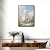 White Bunny Holding Purple Floral Easter Egg Wildflower Meadow Canvas Wall Art