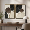 2 Piece Neutral Earth Tone Pebble Abstract Canvas Prints Curved Line Distressed Texture Minimalist Contemporary Wall Art