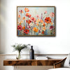 Vibrant Wildflower Field Wall Art, Orange Red Poppy Floral Impasto Oil Painting Canvas Print, Farmhouse Living Room Decor