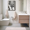 Black And White Raccoon In Bathrobe Opening Bathroom Door Canvas Wall Art Funny Modern Bathroom Wall Decor
