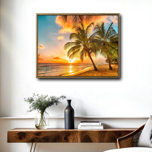 Coastal Sunset Palm Tree Beach Wall Art Home Decor