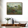 Monet Garden Landscape Framed Canvas Print, Classic Impressionism Colorful Flower Garden House Scenery Painting, Retro Farmhouse Bedroom Office Wall Art