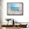 Tropical Flamingo Beach Faux Window View Wall Art