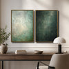 2 Piece Neutral Emerald Green Blended Abstract Canvas Prints Distressed Texture Japandi Minimalist Contemporary Wall Art