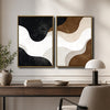 Set of 2 Neutral Brown Black Beige Wavy Abstract Canvas Wall Art Textured Curved Shape Boho Minimalist Framed Wall Decor Living Room Bedroom