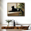 Vintage Black Cat Window Sill Framed Wall Art Print