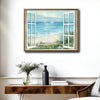 Open White Window Beach Sailboat Canvas Print, Coastal Ocean View Horizontal Wall Art