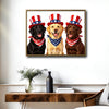 Patriotic Three Labrador Retrievers Canvas Wall Art, 4th of July USA Hat Bandana Dog Canvas Print, Red White Blue Independence Day Farmhouse Decor