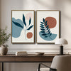 Set of 2 Teal Leaf Boho Botanical Abstract Canvas Wall Art Neutral Decor