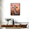 He is Risen Cross White Drape Rose Field Religious Canvas Wall Art