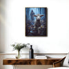 Good Shepherd Jesus Chasing Lost Lamb In Moody Misty Forest Framed Canvas Print, Inspirational Biblical Christian Wall Art