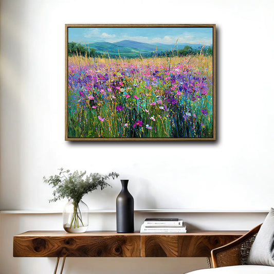 Vibrant Purple Wildflower Meadow Canvas Wall Art Impressionist Country Home Decor