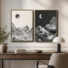 2 Piece Wabi Sabi Day Night Sun & Crescent Moon Mountain Contour Line Canvas Prints Neutral Oriental Modern Landscape Wall Art