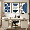 Set of 3 Navy Blue Abstract Geometric Semicircle Line Framed Wall Art Prints