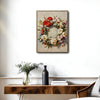 Vintage Red Carnation White Rose Flower Wreath Canvas Wall Art
