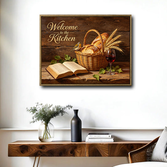 Welcome to the Kitchen Still Life Canvas, Vintage Farmhouse Kitchen Wall Decor