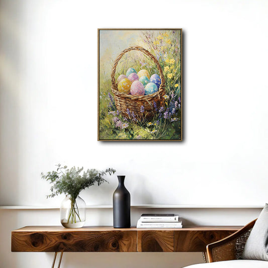 Easter Wicker Basket Colorful Eggs Wildflower Canvas Wall Art