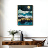 Boho Mountain Forest Night Canvas Wall Art, Full Moon Starry Sky Landscape Print, Teal Gold Abstract Nature Wall Decor for Living Room Bedroom