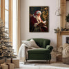 Vintage Santa Reading Book Framed Wall Art Oil Painting Christmas Print