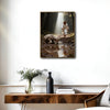 Jesus Coming For The Lost Lamb Framed Canvas Wall Art, Forest Sunbeam Biblical Religious Christian Faith Home Decor Print