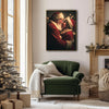 Romantic Santa & Mrs Claus Framed Canvas Wall Art, Christmas Farmhouse Decor