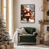 Vintage Santa Claus Holding Gift Bags Snowy Christmas Tree Framed Wall Art