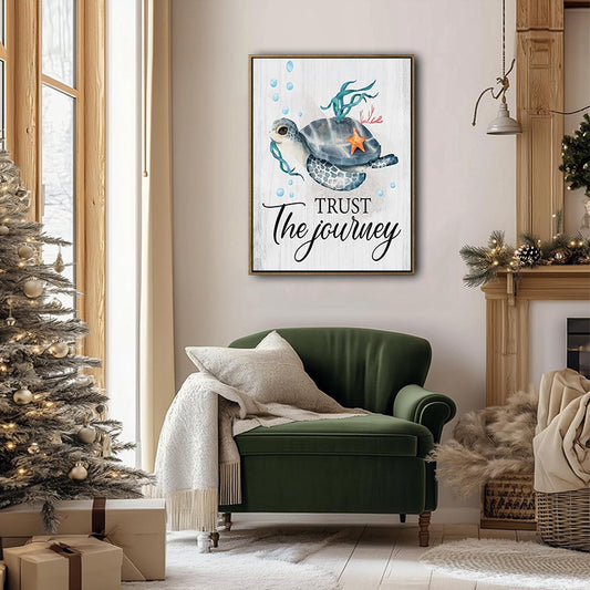 Coastal Sea Turtle "Trust The Journey" Quote Wall Art