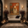 Vintage Ghost Holding Marigold Flower Folk Art Halloween Framed Wall Art Print