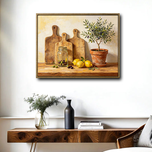 Vintage Olive Tree Lemon Still Life Framed Wall Art Print