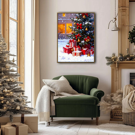 Snowy Christmas Tree & Gifts Framed Wall Art Christmas Decoration