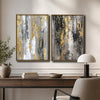 2 Piece Modern Neutral Gray Gold Leaf Abstract Canvas Prints Vertical Palette Knife Luxury Abstract Wall Art