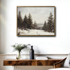 Antique Winter Forest Landscape Wall Art, Snowy Pine Tree Canvas Print, Framed Wall Decor for Living Room Bedroom