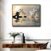Zen Spa White Orchid Balance Stones Candle Canvas Wall Art, Water Reflection Sunrise Meditation Horizontal Print, Calming Relaxing Bathroom Yoga Room Wall Decor