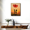 Valentine Couple Silhouette Sunset Canvas Wall Art, Boy Girl With Red Heart Balloons Framed Canvas Print, Romantic Couple Bedroom Wall Decor